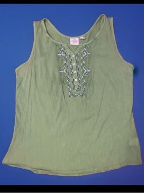 St. John's Bay Boho Embroidered Sleeveless Top Sage Green 1X